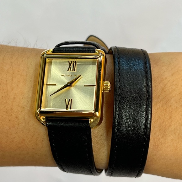 EUC Lake Gold-Tone and Black Leather Wrap Watch - Picture 6 of 16